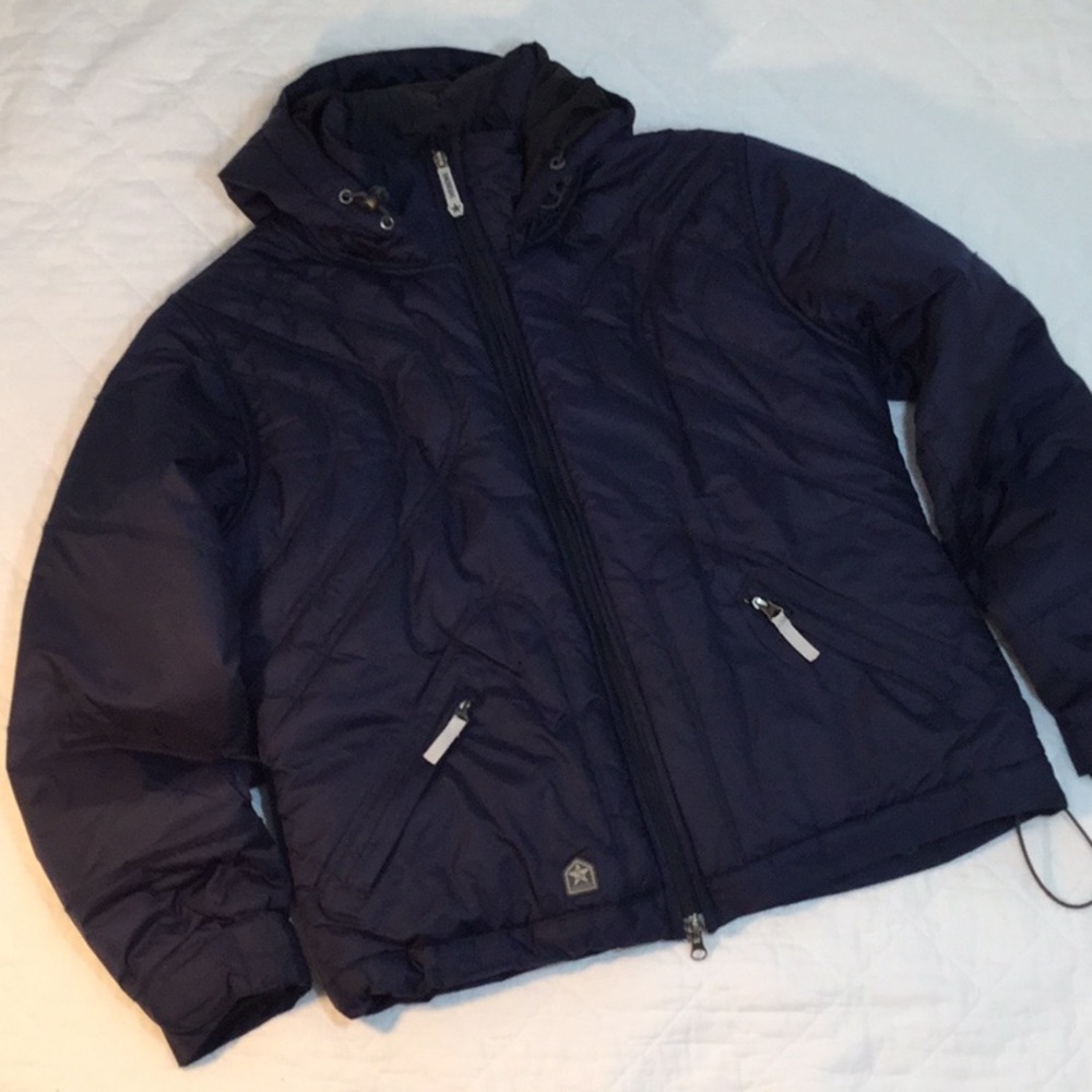 SESSIONS puffer hoodie jacket in navy size large